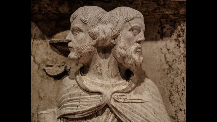 medieval statue of Janus, Roman god symbolizing transitions and dualities (Nicola Quirico)