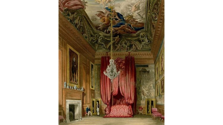 "Queen Mary's State Bedchamber, Hampton Court" (public domain)