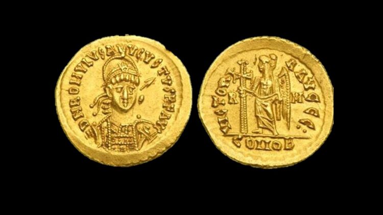 an ancient Roman coin depicting Romulus Augustulus