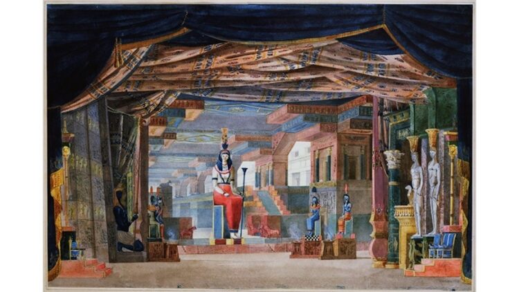 Egyptian Stage Design for Act III of 'Moise et Pharaon' by Rossini, by Auguste Caron