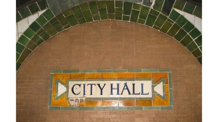 photo of New York City City Hall subway station sign (public domain)