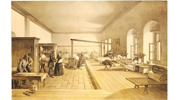 illustration of a ward of the hospital at Scutari (public domain)