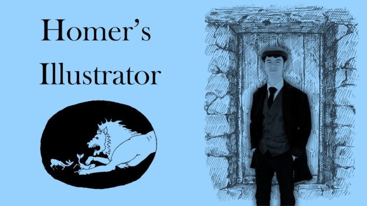 An Interview with Aedan Kennedy: Illustrator of Homer's Odyssey 1 Aedan Kennedy and one of his illustration (Classical Poets Live)