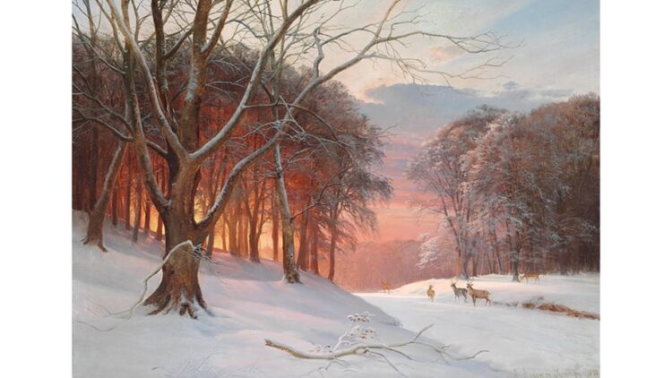 painting of a sunset in winter by Anders Andersen-Lundby