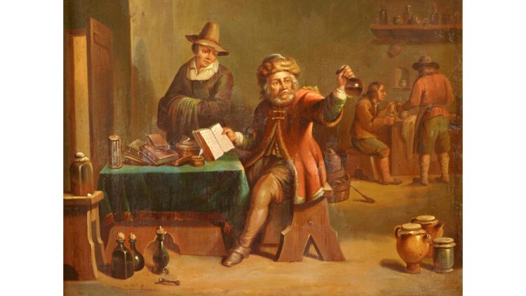 "The Village Doctor" copy by unknown artist of a painting by David Teniers II