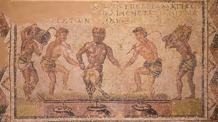 Horace Odes I.11 and III.30, Translated by Mary Jane Myers 1 Mosaic floor with a scene of a wine press and the god Pan treading grapes (public domain)