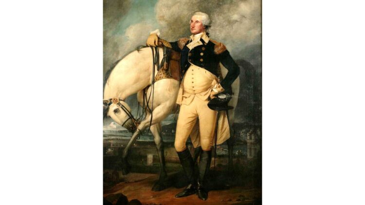 'Nelson and George': A Poem by David Filpula 1 a painting of George Washington with a horse by Trumbull