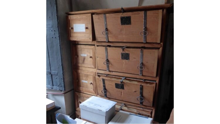 ‘The Family Archive’: A Poem by Robert Thomas 1 photo of old wooden boxes that once contained the archives of Einsiedeln Abbey (public domain)