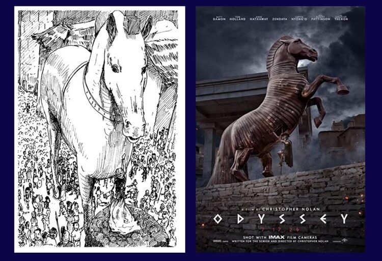 the Trojan horse depicted in Solot's translation of The Odyssey and Nolan's Odyssey movie