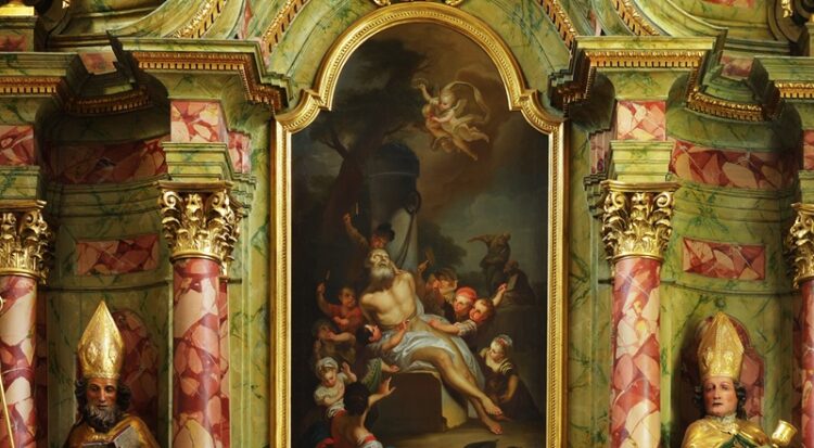 Main altar in the parish church in Saint Cassian